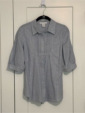 Charlotte Russe Light Blue Metallic-Striped Button-Front Shirt